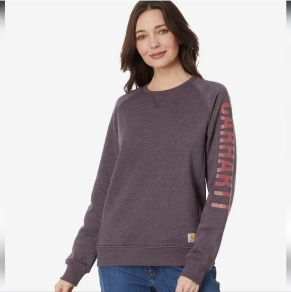 NWT Relaxed Fit Midweight Crew Neck Block Logo Sleeve Graphic Sweatshirt MEDIUM - Picture 1 of 9